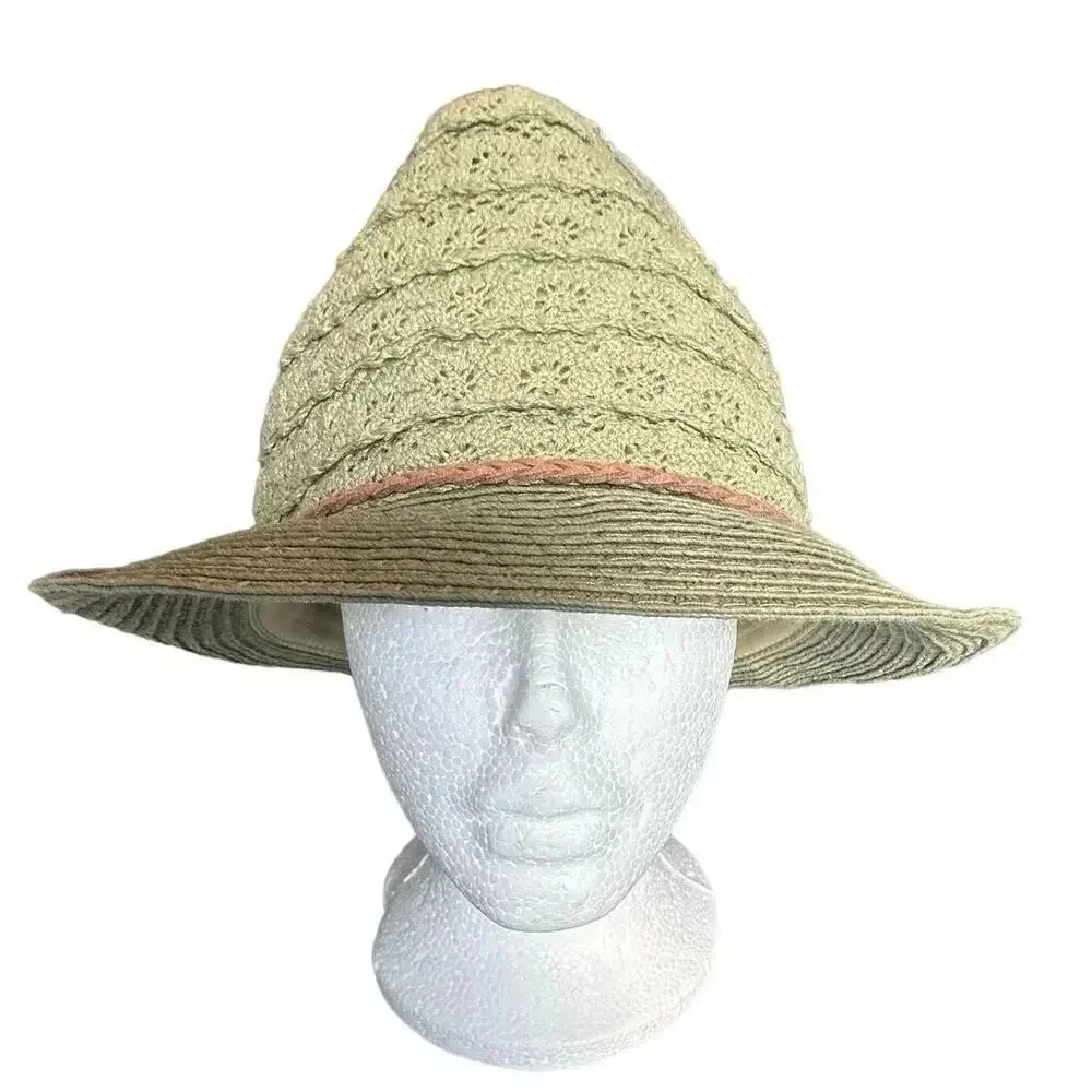 C. C Beanie Exclusives sage green cotton/paper fedora hat w/tan‎ braided ribbon